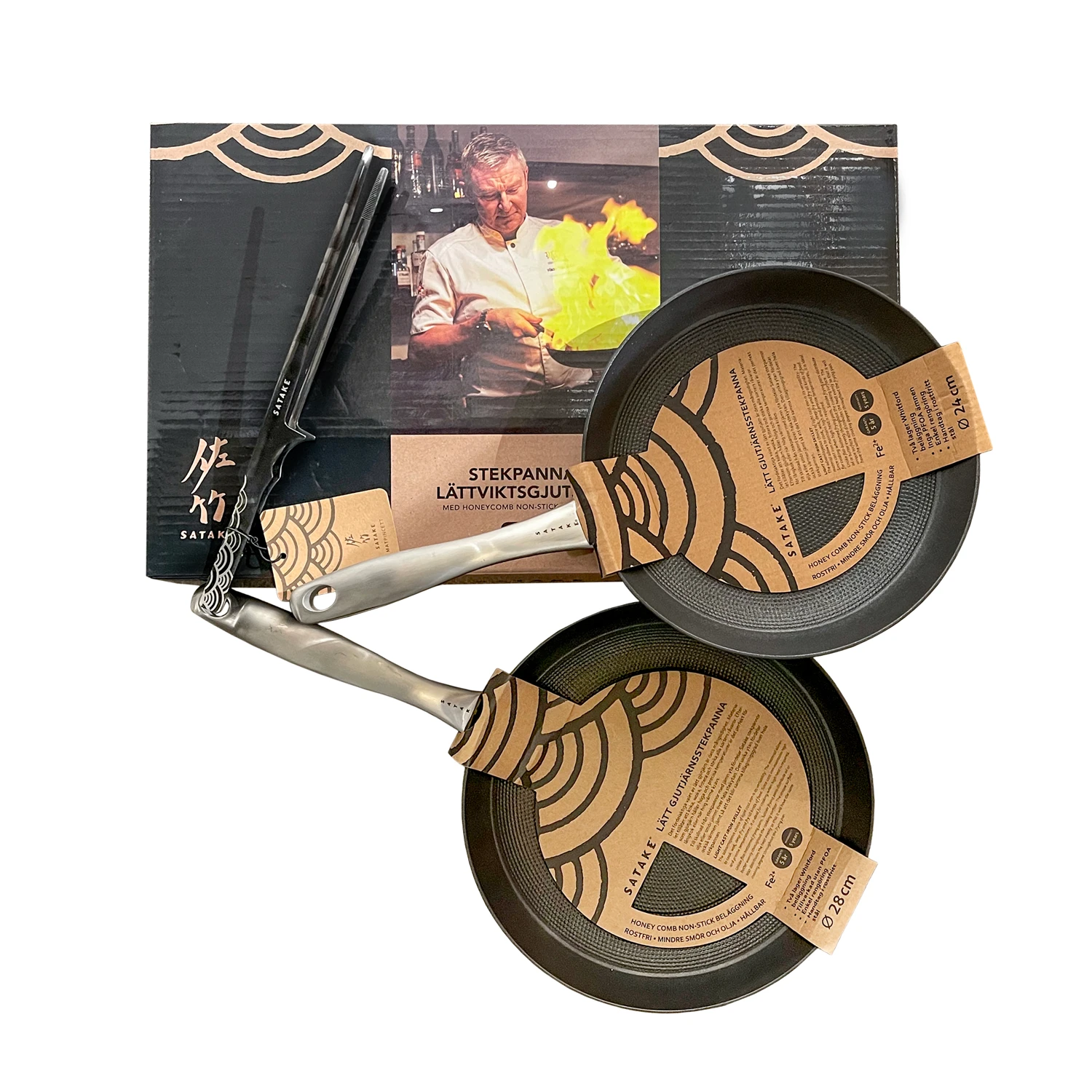 Satake Koekenpannen Set Met Tang 2 Satake Koekenpannen Set Met Tang - Afbeelding 2