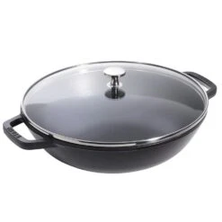 Staub Small Wok In Cast Iron With Glass Lid, Black